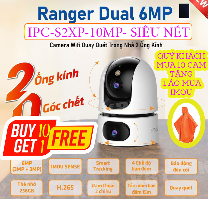 CAMERA(Trong Nhà) WIFI IMOU RANGER DUAL 10MP IPC-S2XP-10M0WED , 2 KHUNG HÌNH , ĐÀM THOẠI , CÓ LAN