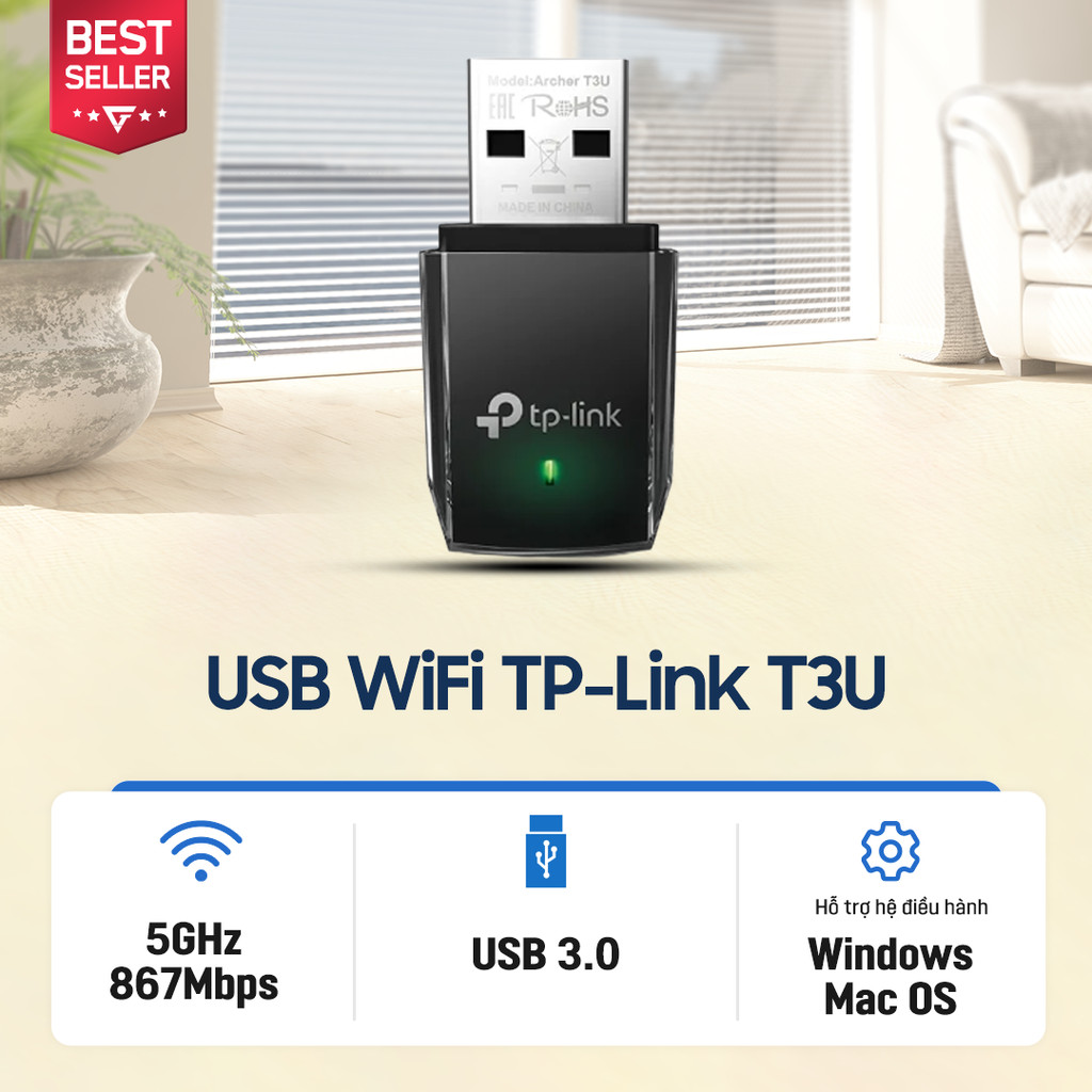 BỘ THU WIFI BĂNG TẦN KÉP T3U AC1300 TPLINK CHÍNH HÃNG
