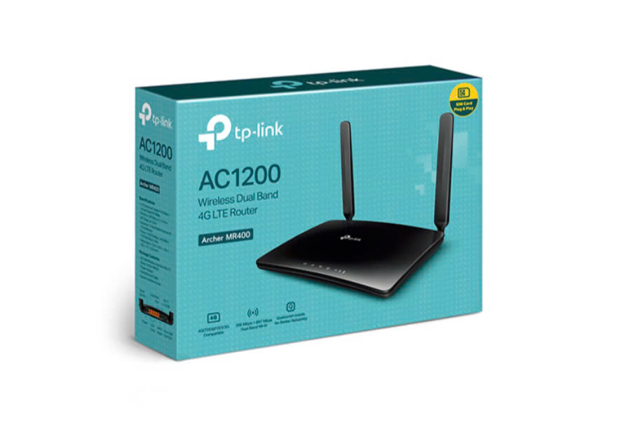 Bộ phát wifi 4G TP-Link Archer MR400 (AC1200Mbps/ Chuẩn AC/ 2 Ăng-ten ngoài/ Sim 4G/ 35 User)