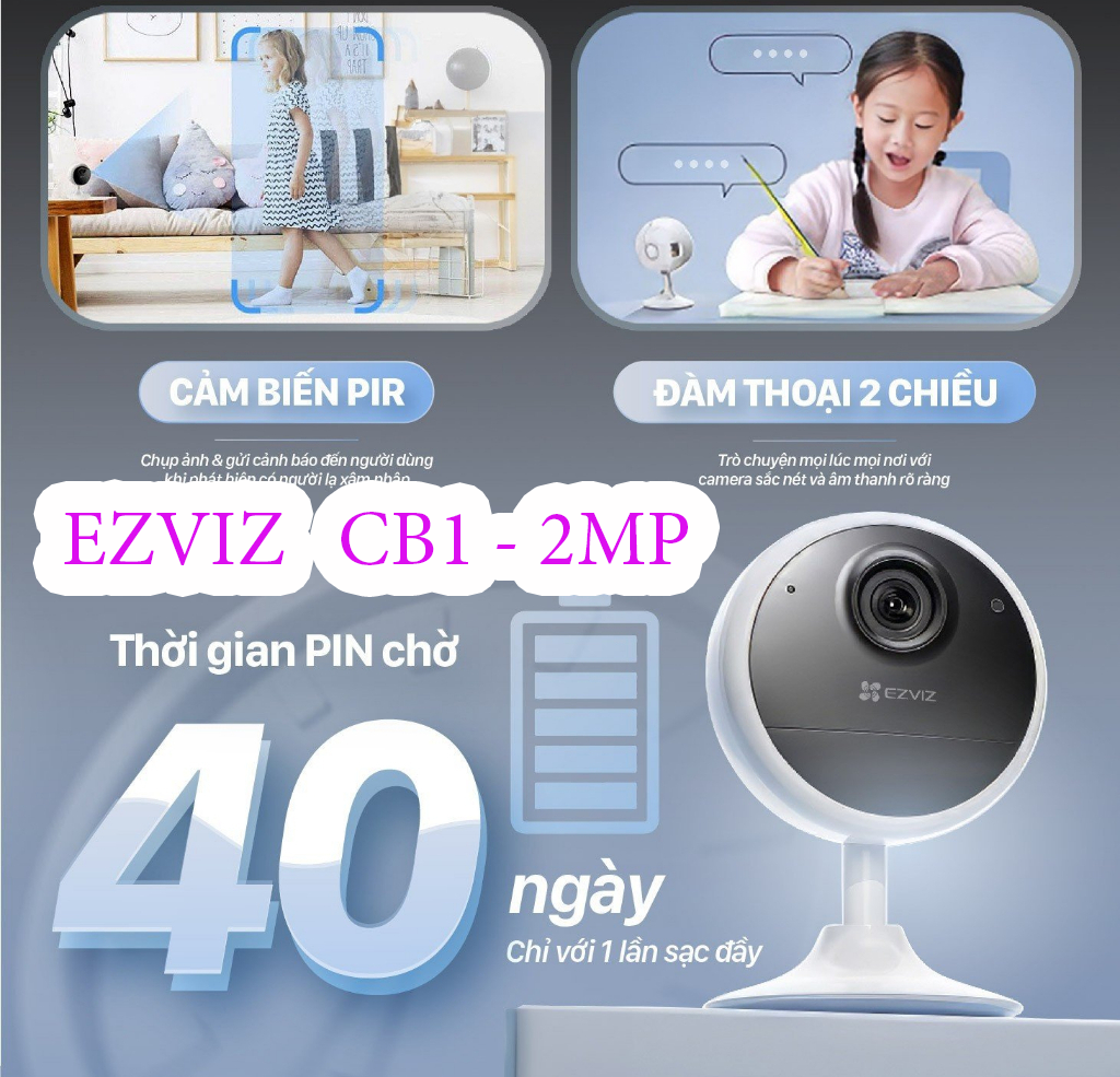 CAMERA(Trong Nhà) Ezviz CB1 Full HD 1080p, đàm thoại 2 chiều, quay đêm hồng ngoại, pin 1600mAh, chính hãng