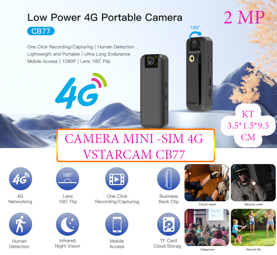 CAMERA MINI STARCAM CB77 - SIM 4G , TÍCH HỢP MÁY GHI ÂM