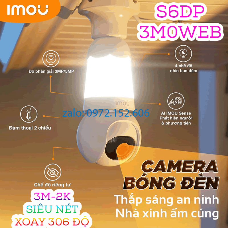 amera (Trong Nhà ) Đèn IPC-S6DP-3M0WEB-E27 2K 3MP iMOU Bulb Cam WiFi Xoay 360 độ