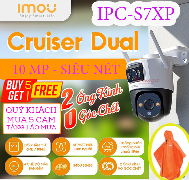 6/1 VỀ HÀNG . Camera Wifi iMOU Cruiser Dual 10MP IPC-S7XP-10M0WED Xoay 360 Ngoài Trời