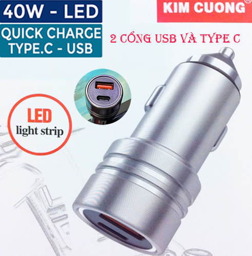 CỐC SẠC NHANH XE HƠI KIM CƯƠNG PD31 - ĐẦU RA 2 CỔNG USB VÀ TYPE C