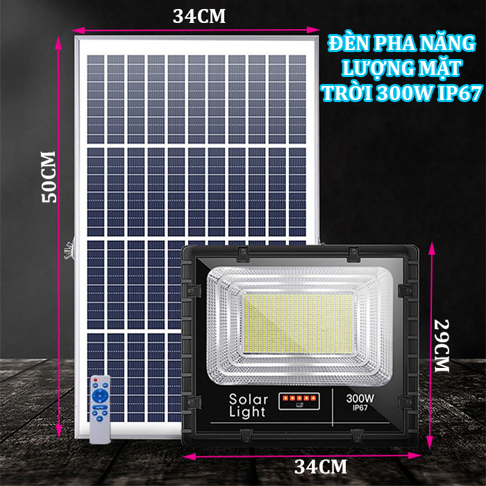 ĐÈN PHA NĂNG LƯỢNG MẶT TRỜI 2 MIẾNG 300W , KÈM REMOTE TẤM NĂNG LƯỢNG