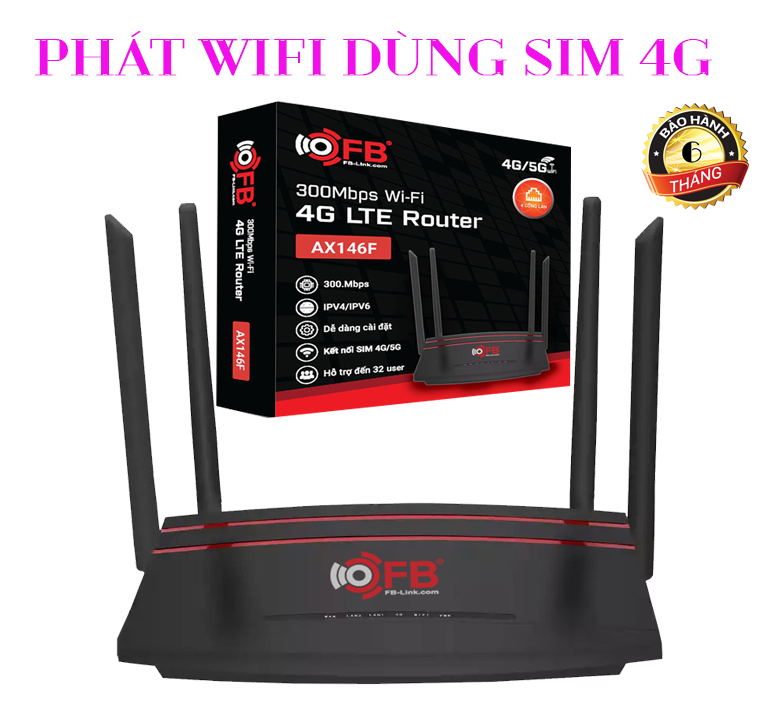 Router Wifi 4G LTE FB-Link AX146F (6 anten, chuyên dùng xe khách, 32 user, 4 LAN)
